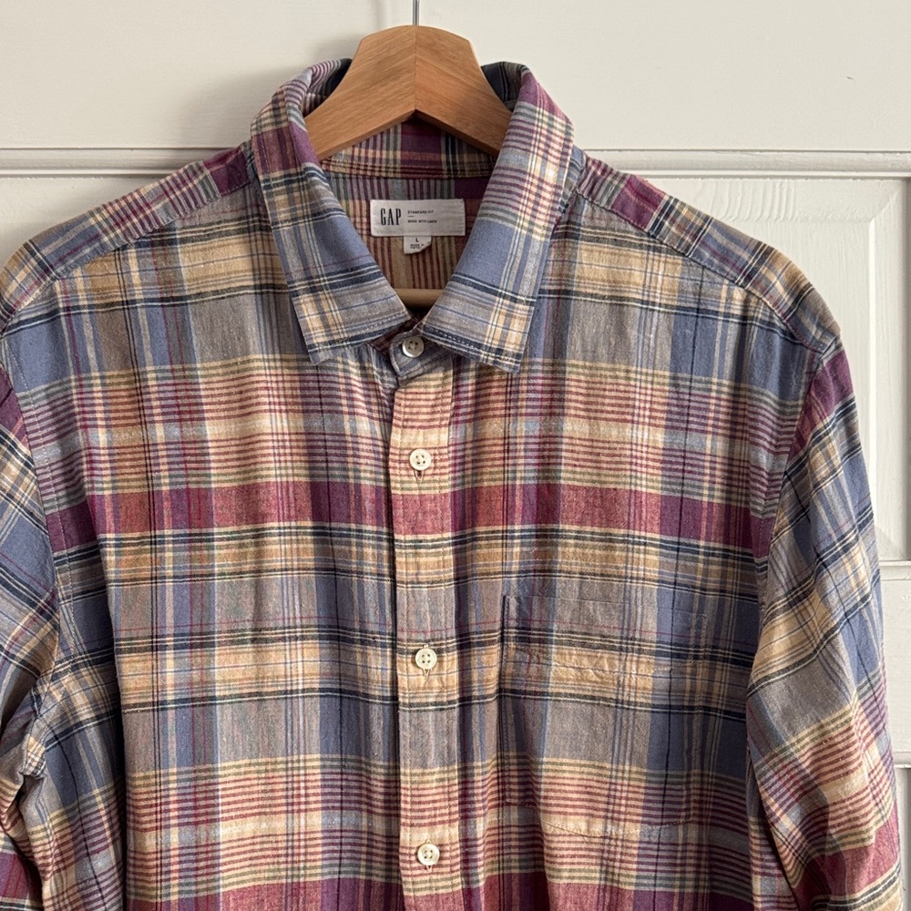 GAP Men's Casual Plaid Shirt - Blue, Purple, Cream